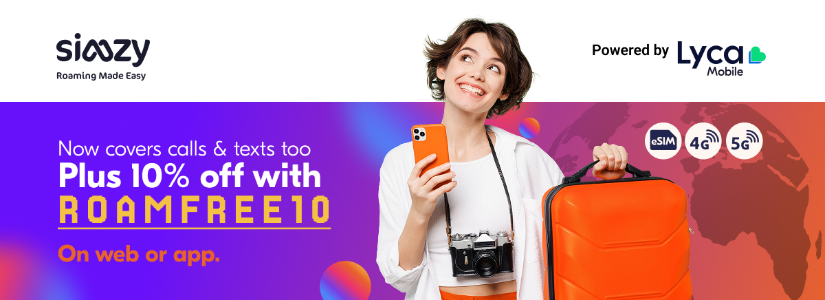 Simzy - Roaming Made Easy. Now covers calls & texts too. Plus 10% off with code ROAMFREE10 on web or app.